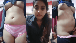 Sexy Blue-Eyed Desi Girl Private Strip – Pointy Boobies Up & Hairy Pussy Rub